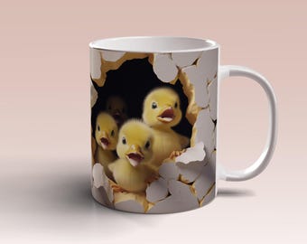 3D Ducks Hole in Wall Mug Wrap 11oz 15oz Mug Template Baby Cute Ducks Hole in Wall Sublimation Design Mug Wrap Instant Digital Download PNG