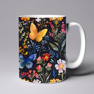 Seamless Spring Wildflowers Butterflies Mug Wrap 11oz 15oz Mug Template Mug Sublimation Design Mug Template Instant Digital Download PNG