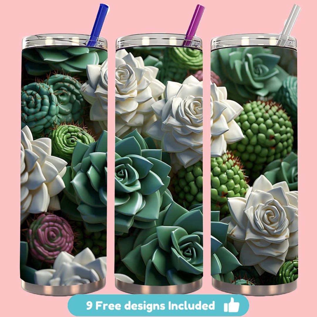 3D Cactus Succulents 20 Oz Skinny Tumbler Sublimation Design, Cactus ...