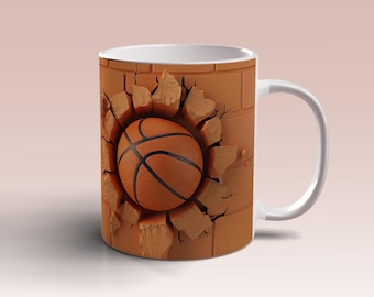 Kubek 3D z dziurą w koszykówce w ścianie 11oz 15oz Szablon kubka Kubek sublimacyjny Projekt Koszykówka Kubek Szablon owinięcia Natychmiastowe pobieranie cyfrowePNG