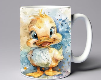 Watercolour Baby Duck Mug Wrap 11oz 15oz Mug Template Mug Sublimation Design Colorful Dufy Duck Mug Template Instant Digital Download PNG