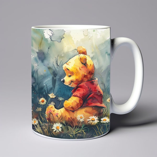 Emballage de tasse Winnie l'ourson aquarelle Modèle de tasse de 11 oz, 15 oz Mug Sublimation de conception Modèle de tasse Winnie l'ourson Téléchargement numérique instantané PNG