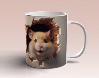 Hamster Hole In Wall Mug Wrap, 11oz 15oz Mug Template, 3D Hamster Mug Sublimation Design, 3D Mug Wrap, Template Instant Digital Download PNG