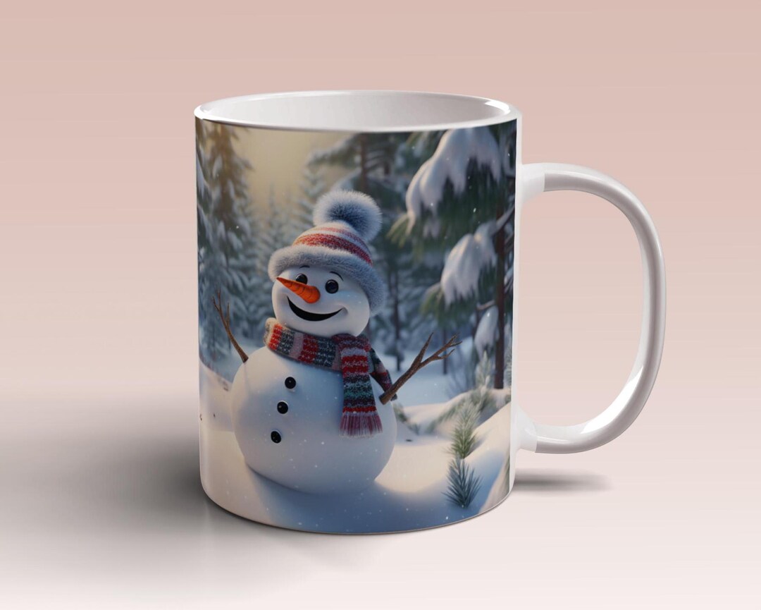 3D Snowman Christmas Trees Mug Wrap, 11 15 Oz Mug Template, 3D Snowman ...