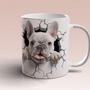 3D White Bulldog Mug Wrap 11oz 15oz Mug Template Bulldog Mug Sublimation Design Baby Dog Mug Wrap Template Instant Digital Download PNG