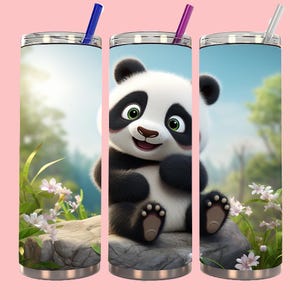 3D Baby Panda in Nature 20 oz Skinny Tumbler Sublimation Design Straight Tapered Tumbler Wrap Animals Mug Wrap Instant Digital Download PNG