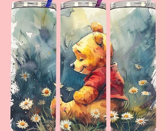 Watercolor Winnie The Pooh 20 oz Skinny Tumbler Sublimation Design Winnie The Pooh Straight Tapered Tumbler Wrap Instant Digital DownloadPNG