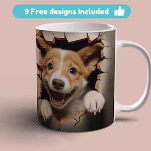 3D Puppy Baby Dog Mug Wrap, 11oz 15oz Mug Template, Puppy Mug Sublimation Design, Baby Dog Mug Wrap Template, Instant Digital Download PNG