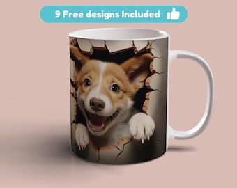 3D Puppy Baby Dog Mug Wrap, 11oz 15oz Mug Template, Puppy Mug Sublimation Design, Baby Dog Mug Wrap Template, Instant Digital Download PNG