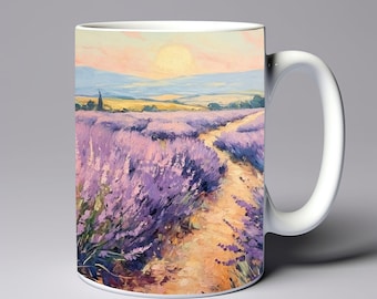 Vintage Lavender Field Mug Wrap 11oz 15oz Mug Template Lavender Love Mug Sublimation Design Mug Wrap Template Instant Digital Download PNG