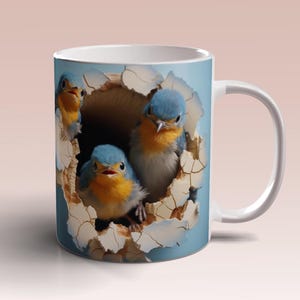 3D Baby Cute Birds Hole in Wall Mug Wrap, 11oz 15oz Mug Template, Cute Birds Hole in Wall Sublimation Design, Instant Digital Download PNG