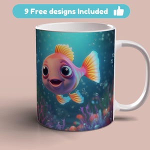 3D Fish in Ocean Mug Wrap, 11oz 15oz Mug Template, Fish in Ocean Mug Sublimation Design, Mug Wrap Template Instant Digital Download PNG