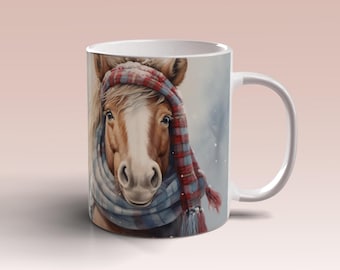Plantilla de envoltura para taza navideña de caballo 3D, 11 oz y 15 oz, diseño de sublimación para taza de invierno, plantilla de envoltura para taza de invierno de caballo, descarga digital instantánea PNG