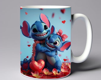 3D Lilo Stitch With Love Mug Wrap 11oz 15oz Mug Template Mug Sublimation Template Lilo Stitch Mug Wrap Template Instant Digital Download PNG