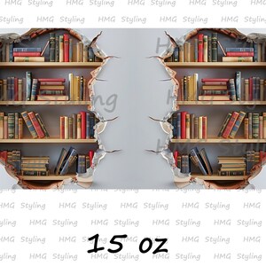 3D Bookshelf Hole In Wall Mug Wrap 11oz 15oz Mug Template Mug Sublimation Book Lover Design Mug Wrap Template Instant Digital Download PNG