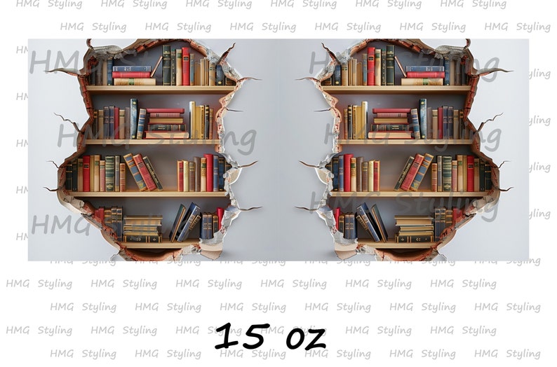 3D Bookshelf Hole In Wall Mug Wrap 11oz 15oz Mug Template Mug Sublimation Book Lover Design Mug Wrap Template Instant Digital Download PNG