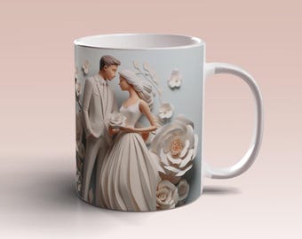 Caneca de casal de casamento 3D Wrap 11oz 15oz Modelo de caneca Design de sublimação de caneca Modelo de caneca de casal de casamento 3D Wrap, download digital instantâneo PNG