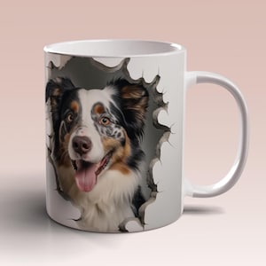 3D Australian Shepherds Mug Wrap, 11oz 15oz Mug Template, Cute Dog Mug Sublimation Design, Mug Wrap Template Instant Digital Download PNG
