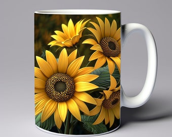3D Sunflowers Daisies Mug Wrap 11oz 15oz Mug Template Mug Sublimation Design Sunflowers Floral Mug Template Instant Digital Download PNG