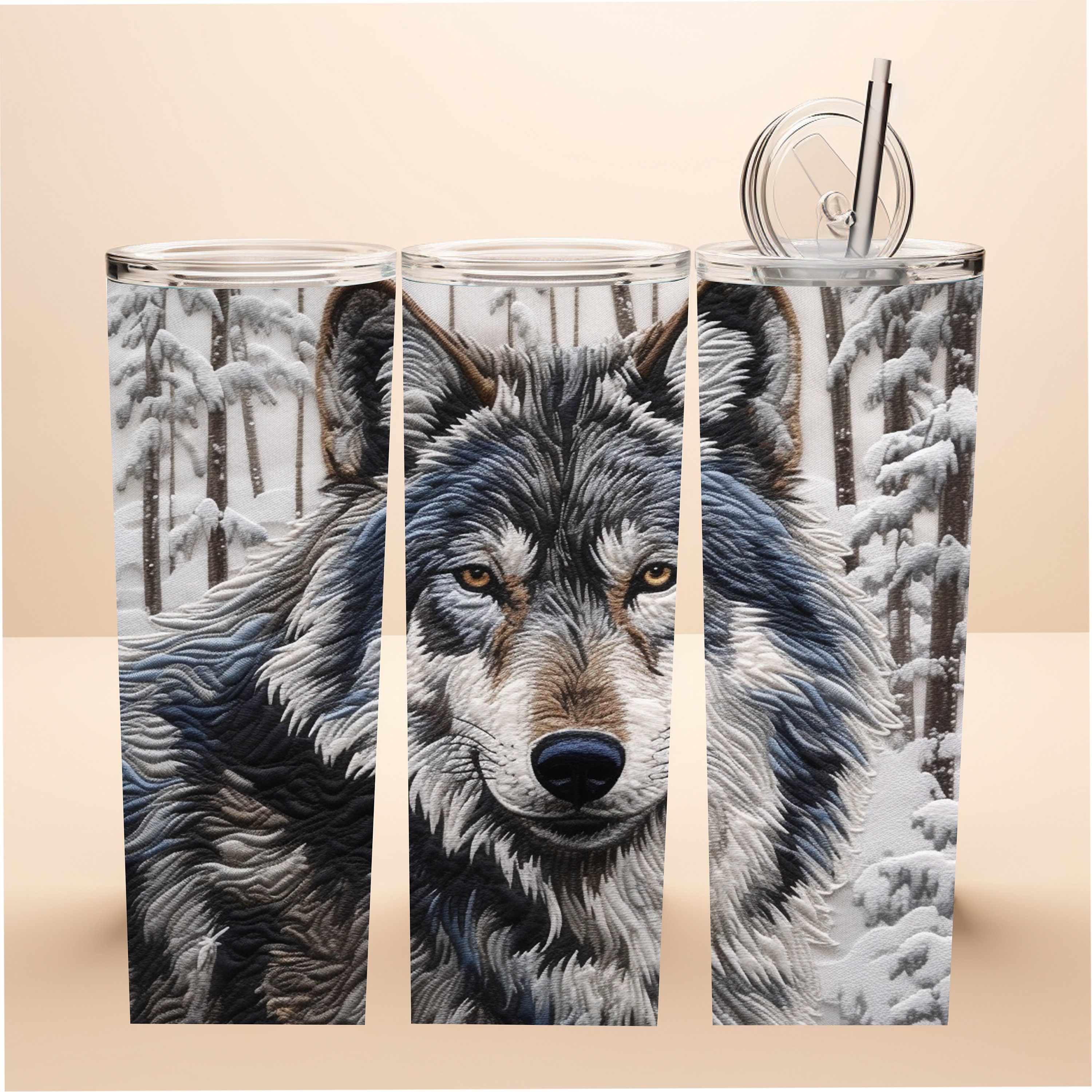 3D Wolf in Winter Sublimation Mug, 20 Oz Skinny Tumbler Sublimation ...