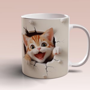 3D Cat Mug Wrap, 11oz 15oz Mug Template, 3D Cat Mug Sublimation Design, 3D Cat Mug Wrap Template, Instant Digital Download PNG
