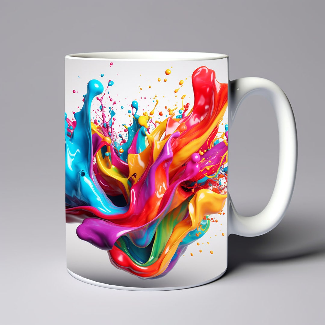 Colorful Rainbow Paint Splash Mug Wrap 11oz 15oz Mug Template Rainbow