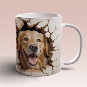 3D Golden Retriever Mug Wrap, 11oz 15oz Mug Template, Golden Mug Sublimation Design, Dog Mug Wrap Template, Instant Digital Download PNG