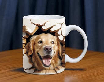 3D Golden Retriever Mug Wrap, 11oz&15oz Mug Template, Golden Mug Sublimation Design, Dog Mug Wrap Template, Instant Digital DownloadPNG 0125