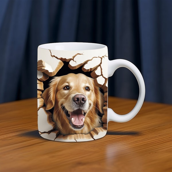 3D Golden Retriever Mug Wrap, 11oz&15oz Mug Template, Golden Mug Sublimation Design, Dog Mug Wrap Template, Instant Digital DownloadPNG 0125