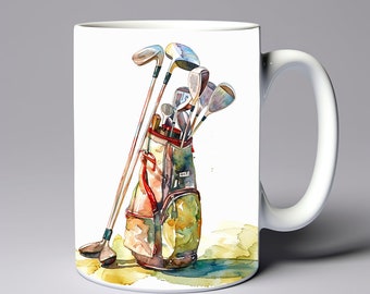 Watercolor Golfer Golf Bag Mug Wrap 11oz 15oz Mug Template Mug Sublimation Design Golf Golfer Bag Mug Template Instant Digital Download PNG