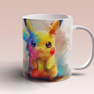 Kolorowy kubek z kreskówek PikaChu 11 15oz szablon kubka kubek sublimacja projekt Pikachu Pokemon kubek owinąć szablon natychmiastowe cyfrowe pobieranie PNG