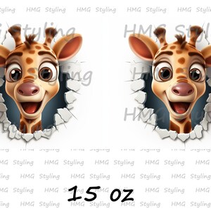 3D Giraffee Mug Wrap 11oz 15oz Mug Template Mug Sublimation Design Cartoon Giraffee Hole In Wall Wrap Template Instant Digital Download PNG