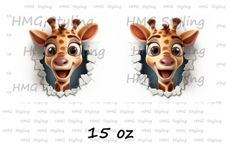 3D Giraffee Mug Wrap 11oz 15oz Mug Template Mug Sublimation Design Cartoon Giraffee Hole In Wall Wrap Template Instant Digital Download PNG