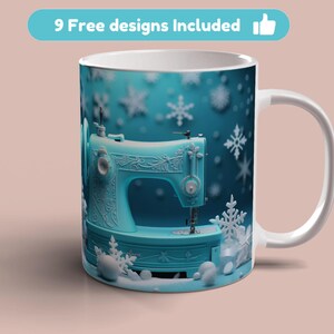 3D Sewing Machine Mug Wrap, 11oz 15oz Mug Template, Winter Mug Sublimation Design, Snow Mug Wrap Template, Instant Digital Download PNG