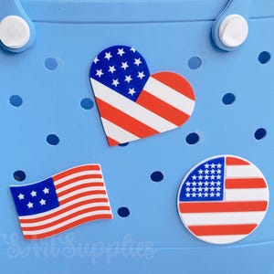 Breloque pour sac Bogg drapeau américain, breloque pour sac Bogg patriotique imprimée en 3D, breloque pour sac Bogg jour de l'indépendance, breloque bouton pour sac Bogg drapeau américain