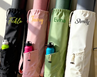 Bolsas personalizadas para esterillas de yoga con bolsillos multifuncionales, bolsas para esterillas de yoga con nombre impreso, bolso de transporte portátil para esterilla de yoga, regalo para amantes del fitness