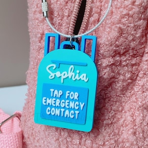 Custom Backpack Emergency Contact Keychain,Personalized Emergency Contact Tag for Kids,3D Printed NFC Emergency Contact NFC Backpack Tag