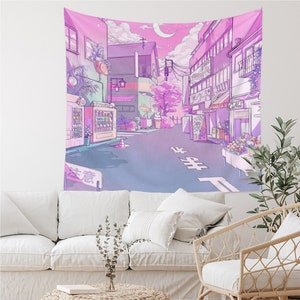 Pink anime tapestry on sale