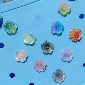Gradient Translucent Sparkling Rose Blossoms Bogg Bag Charm,Flower Charms for Bogg Bag,EVA Bag Charm,Beach Bag Accessories,Tote Button Charm