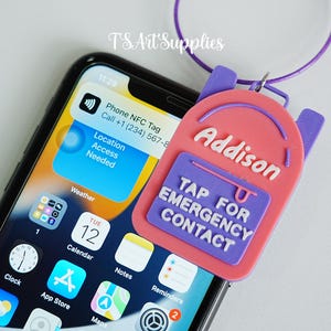 Emergency Contact Backpack Tag,Personalized Emergency Contact Tag for Kids,Custom 3D Printed NFC Emergency Contact Keychain,NFC Backpack Tag