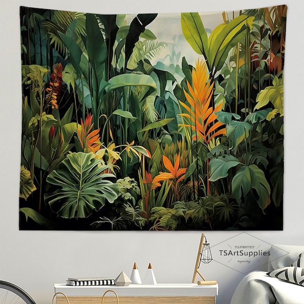 Tropical Jungle Herbs Tapestry,Plantain Leaf Tapestry,Forest Landscape Wall Hanging,Green Forest Tapestry,Nature Scenery Tapestry,Backdrop