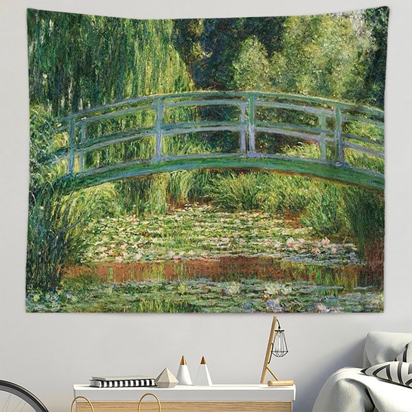 Bridge Oil Painting Tapestry,Natural Landscape Tapestry,Green Tree Tapestry,Plant Tapestry Blanket,Tapestry Wall Hanging,Housewarming Gift