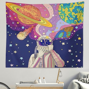 宇宙飛行士タペストリー、宇宙惑星タペストリー、星空壁掛け、部屋寮装飾布、リビングルーム背景布、背景布