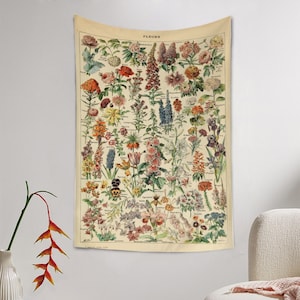 Vintage Aesthetic Tapestry,Nature Landscape Flower Tapestry Wall Hanging,Botanical Tapestry,Home Decoration Cloth,Modern Art Wall Hanging