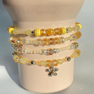 Yellow Butter Cabana Gloss and Butter Sunflower Tumbler Stacked Bracelet,Tumbler Bracelet Charms,Pomelo Cream Bracelet Tumbler Accessories