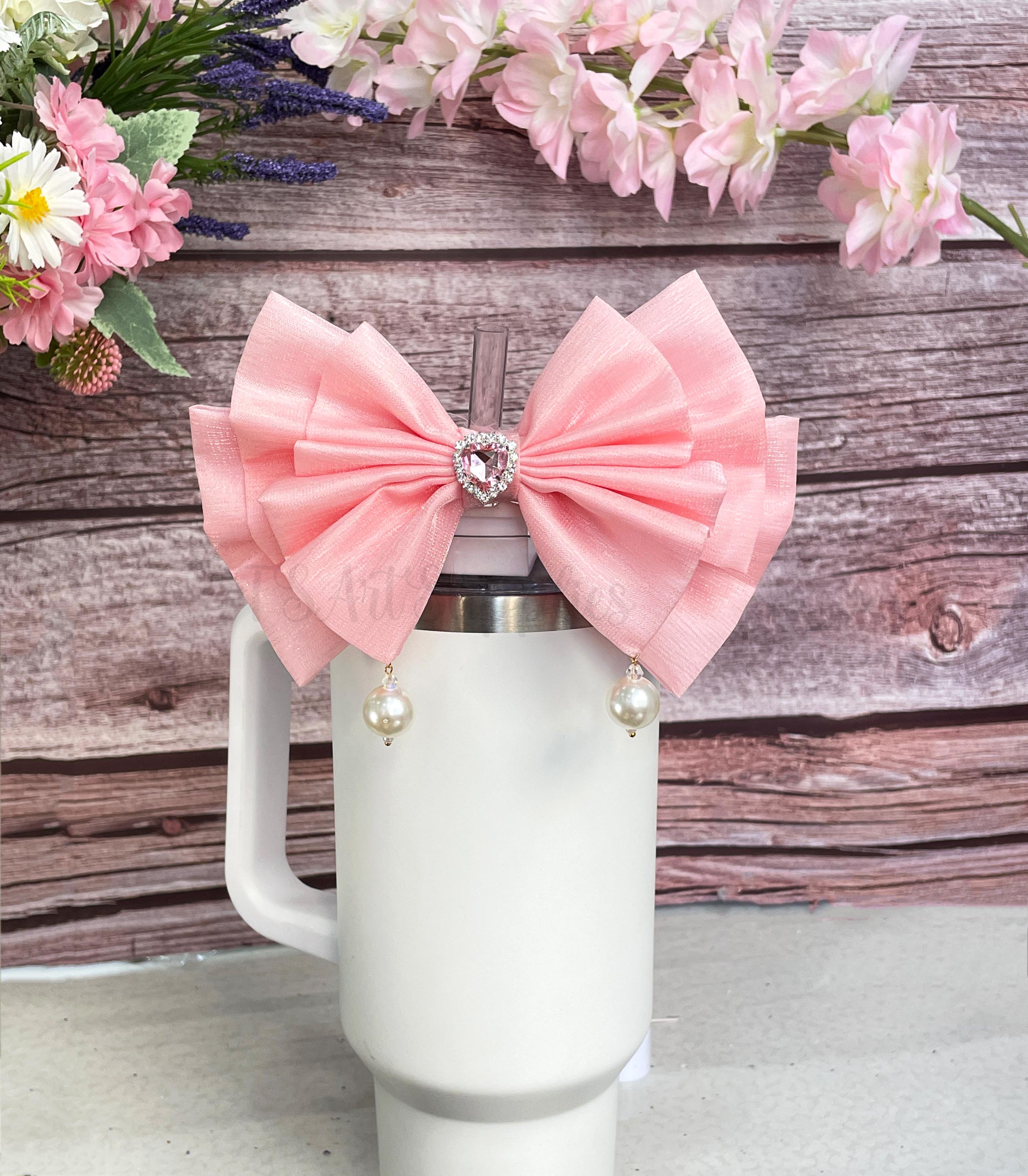Pink Ribbon Bow Tumbler Bow Straw Topper,Rosa Beaux Pink Straw Bow,Pink Loveshack Fancy Tumbler Bow,Bow Coquette Accessory,Straw Accessory