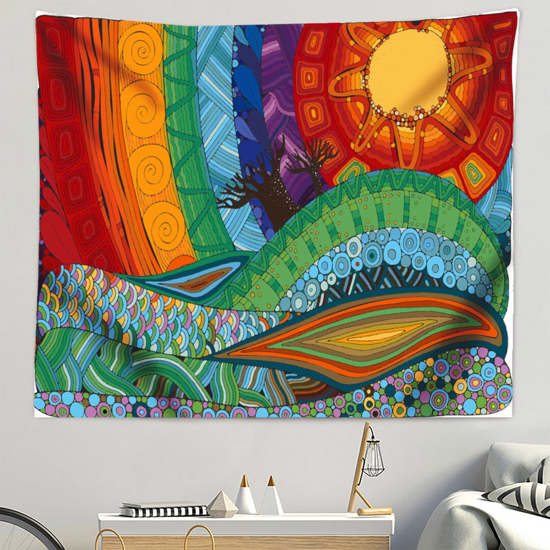 Hippie Rainbow Tapestry,wave Tapestry,magic Line Tapestry,psychedelic