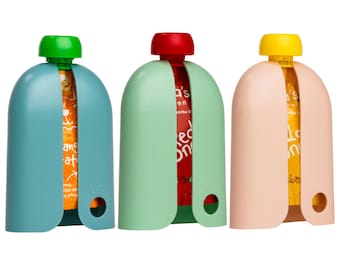 Kindertrekk™ The Swedish Squeeze Pouch Holder - 3pack | Snack on The Go | No More Messy Clean-ups | Fits Most Squeeze Pouches | Age 9month+