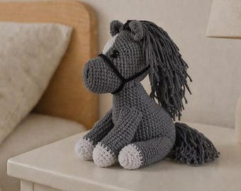 Gray Crochet Horse Plush Toy • Amigurumi Pony • Nursery Decor • Baby Shower Gift • Kids Room Toy • Waldorf Stuffed Animal • Soft Neutral Toy
