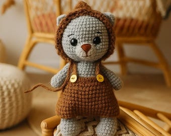 Baby teddybeer in overall, knuffelbeesten speelgoed, handgemaakte gehaakte pluchen beer, knuffelbeer, gehaakte berenknuffel, amigurumi beer